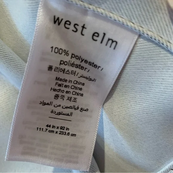 West Elm Gray Blue Curtain Panel Embroidered White Trim - Picture 5 of 5